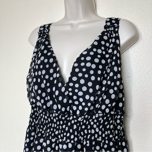 Mlle Gabrielle Black White Polka Dot Surplice Sleeveless Chiffon Dress Women 2X - Picture 4 of 16